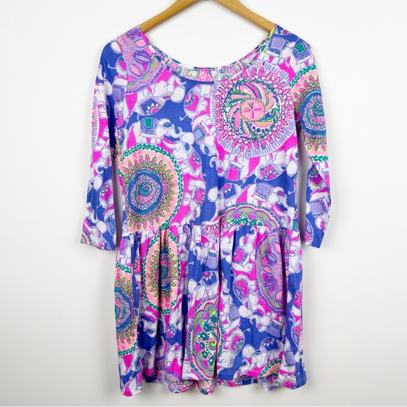 Lilly Pulitzer Girls Elephant Pattern 3/4 Length Sleeve Dress - Picture 1 of 8